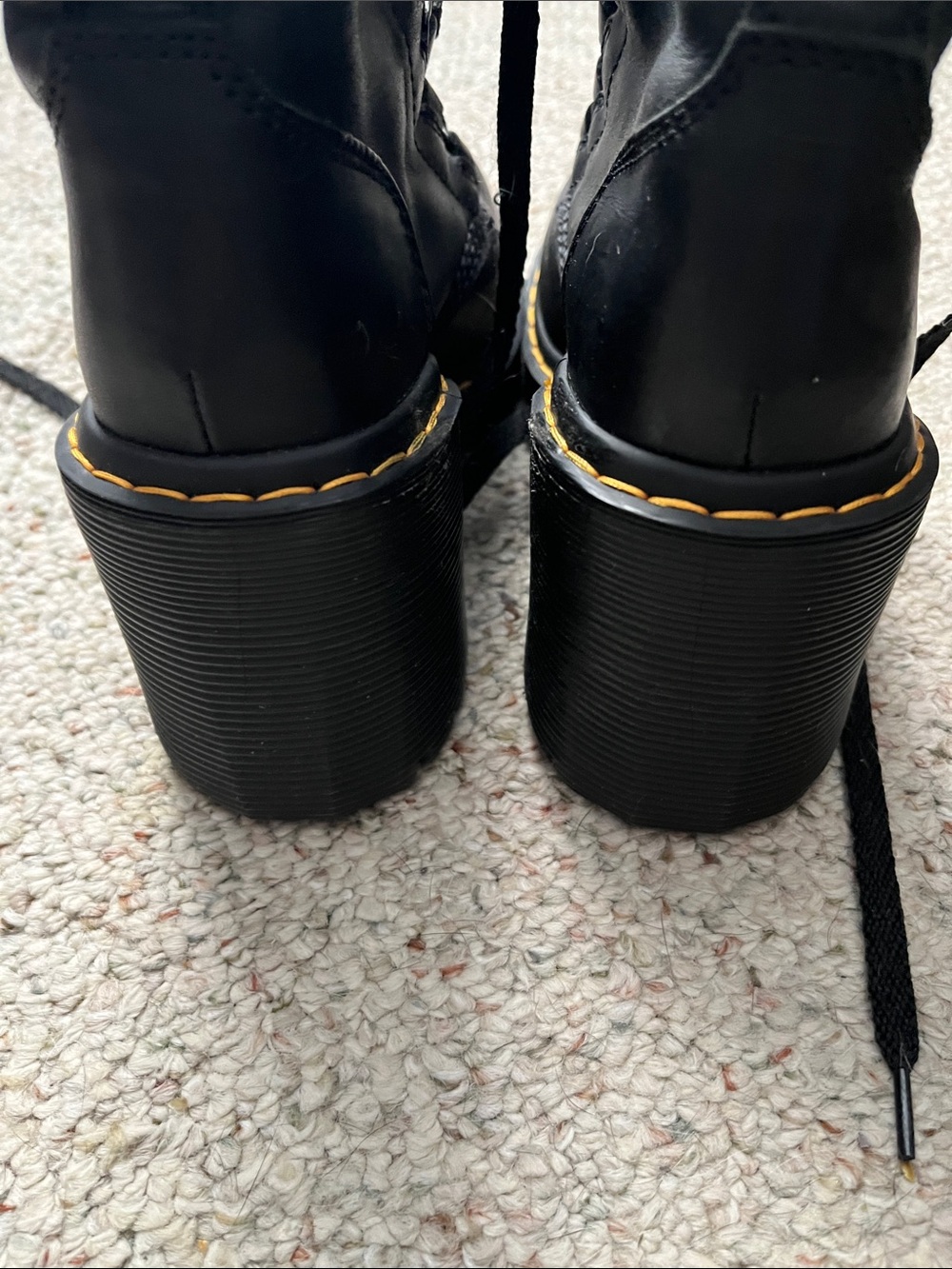Dr. Martens Black Lace-Up Platform Heel Boots with Yellow Stitching - Picture 10 of 12